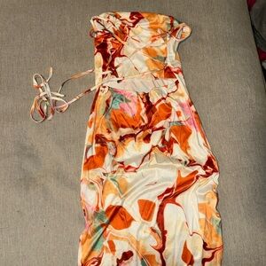 Silk multi color maxi dress with lace up back